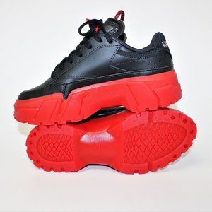 Reebok x Cardi B Club C Woman's Leather Black&Vector Red Platforms Women's 3.5